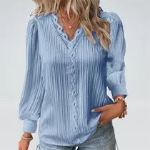 Comprar Blusas De Manga Larga Con Cuello En V Con Linterna
