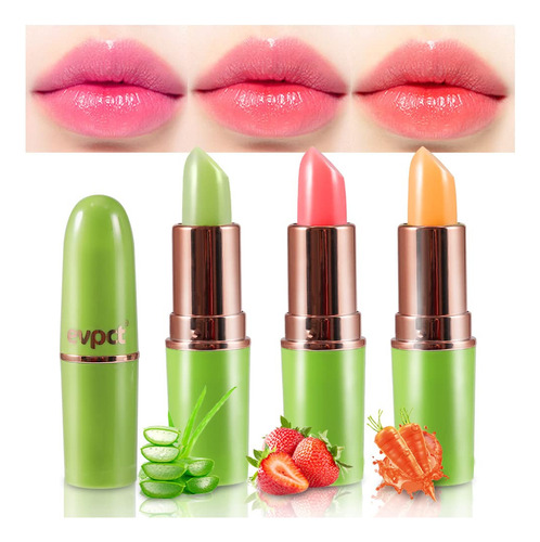 Juego De 3 Lpices Labiales De Aloe Vera Y Zanahoria De Fresa