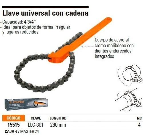 Llave Filtro Aceite Universal Cadena Truper 15515