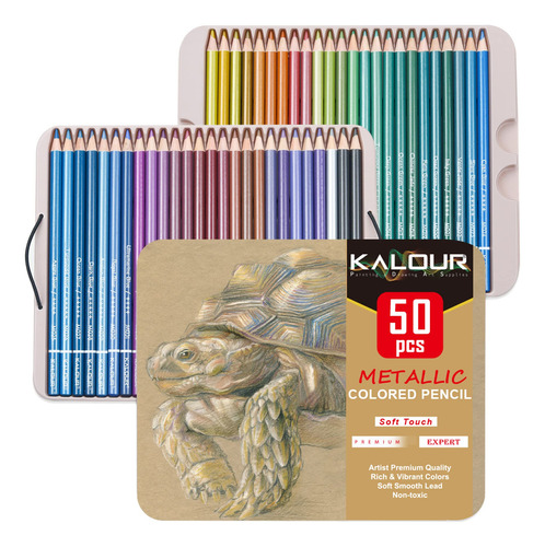 Kalour 50 Lapices De Colores Metalicos, Nucleo Suave Con Col