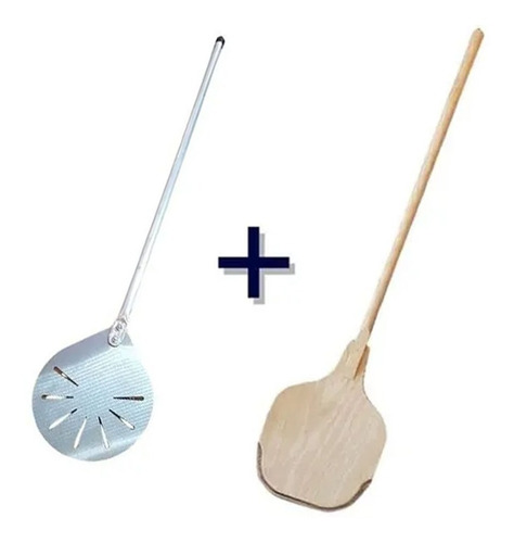 Imagen 1 de 7 de Kit Pala Pizzera Larga De Madera + Pala Gira Pizza Ac. Inox.