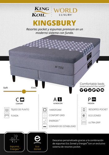 King Koil Kingsbury 80x190 Conjunto Resortes Y Espuma Visco Gris Oscuro