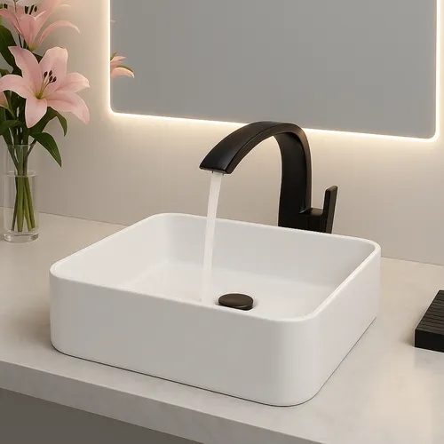 Cuba Vildrex Quadrada 30cm Cerâmica Louça Banheiro Lavabo Branco Acetinado