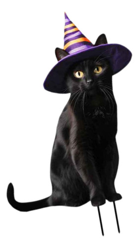 2 Figurita De Gato Para 18,3 X 28 Cm Con Sombrero Morado
