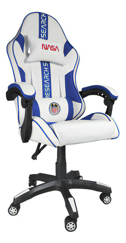 Silla de escritorio Nasa Jupiter gamer ergonómica  blanca y azul con tapizado de tejido sintético pu