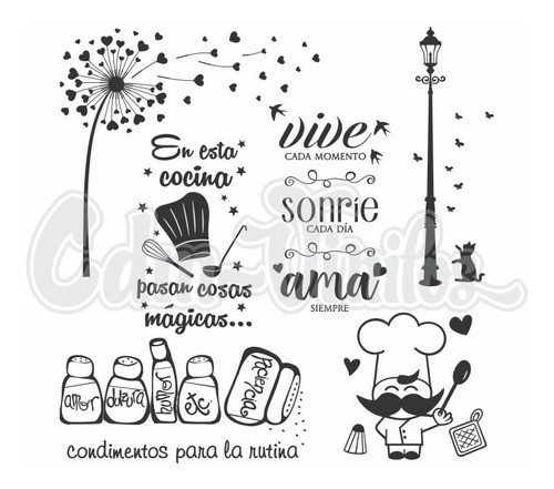 Vinilos Pared 2x1 Infantiles Heladera Cocina Frases Azulejos