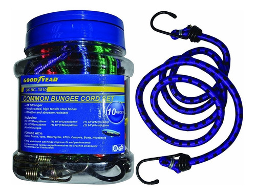Imagen 1 de 7 de Kit De 10 Tensores Elasticos Con Ganchos Gybc3810 Good Year