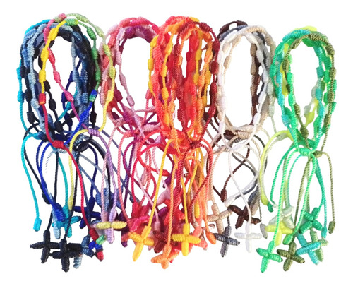 Decenarios Pulseras Hilo Cruz Recuerdo Bautizo Paq 100 Pzas