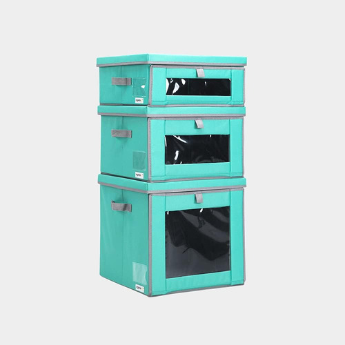 Organizador Plegable De Ropa Con Doble Acceso - Aguamarina/g