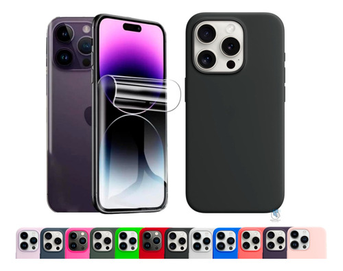 Funda Para iPhone 15 Pro Max Silicona + Hidrogel Hd Pantalla