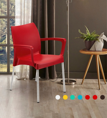 Silla Sillon Plastica Apilable Jardin Oficina Pata Aluminio