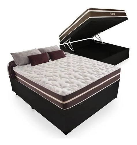 Cama Box C/ Baú Casal + Colchão De Molas Superlastic 138