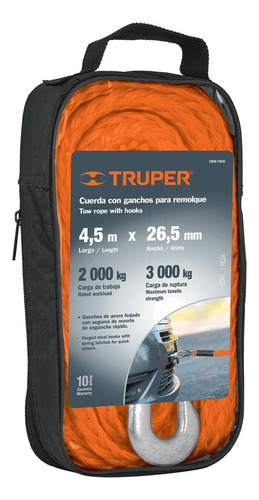Cable Remolque Con 2 Ganchos 4.5 M X 2000 Kg Truper 18346
