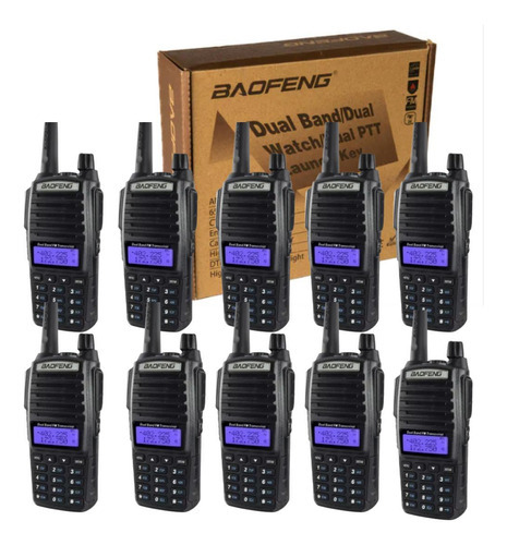 Kit 10 Rádio Comunicador Walk Talk Baofeng Dual Band Uv-82