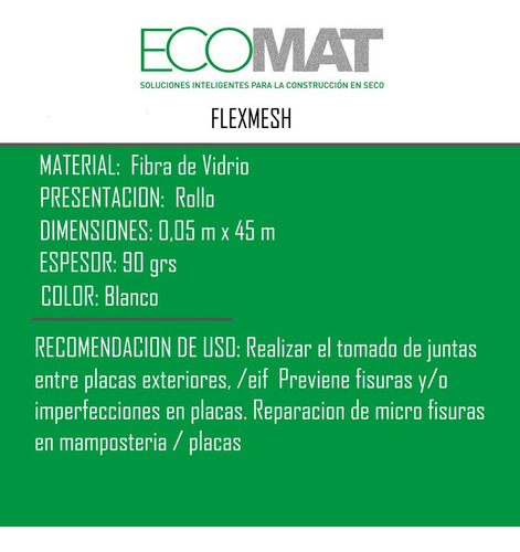 Cinta Autoadhesiva Tramada Placa Yeso Durlock 45mts Ecomat
