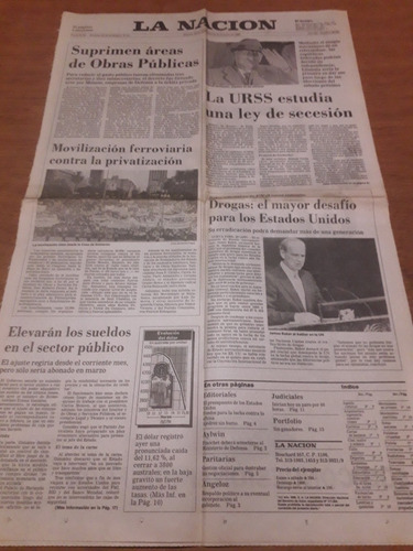 Tapa Diario La Nación 21 02 1990 Gorbachov Malvinas Privatiz