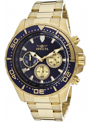 Relógio Masculino Invicta Pro Diver De Quartzo Dourado 12918 Cor Do Bisel Dourado Com Azul Cor Do Fundo Azul