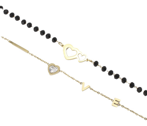 Set De Pulseras Amor Corazones Para Mujer Acero Inoxidable