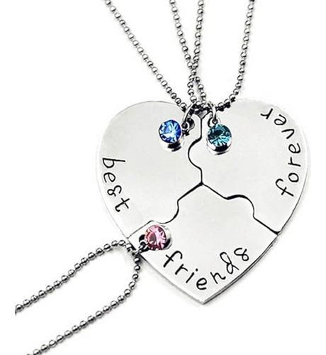 3 Collares Best Friends Forever Crystal Con Forma De Corazón