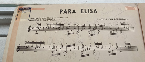Partitura Guitarra: Para Elisa. Beethoven. Campanella (Usado)