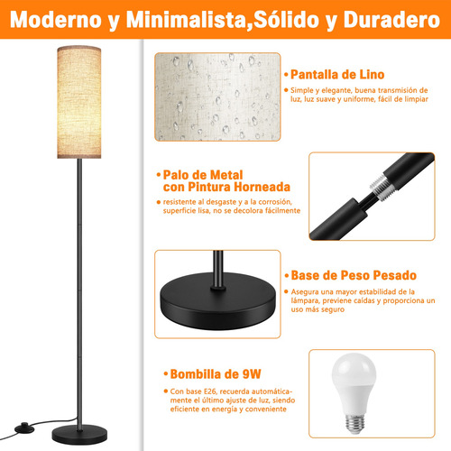 Lampara De Piso Moderna Led 3 Temperaturas Color Ajustable