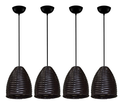 04 X - Lustre Modelo Taça - Junco Sintético - Cores Estrutura Capuccino