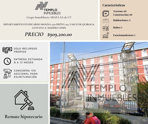 Departamento En Venta En Eduardo Molina 1720 Depto. 103, Vasco De Quiroga. Gustavo A. Madero Cdmx