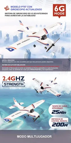 Avion RC P707pro CESSNA-182 – 3 Canaux, Moteur 1020, Gyroscope 6 Axes, 2 Batteries – Cadeau Adulte Dès 14 Ans