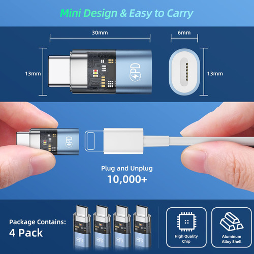 Duhesin - Adaptador Lightning Hembra A Usb C Macho (paquete
