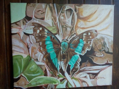 Cuadro De Mariposa Azul .acrilico Sobre Tela .marisa Bassi .