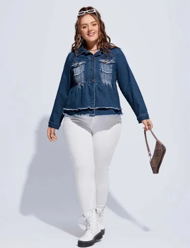 Jaqueta jeans sales acinturada feminina