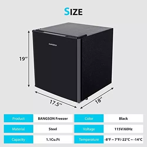 BANGSON Congelador vertical, mini congelador de 1.1 pies cúbicos con  estante extraíble, mini congelador compacto de una sola puerta, congelador