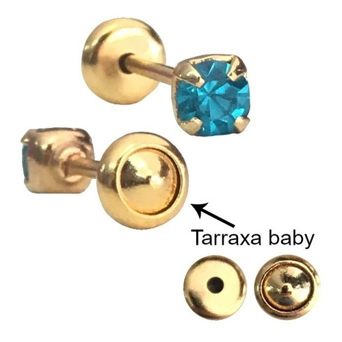 Brinco Infantil Tarraxa Baby Folheado Ouro Atacado 12 Pares