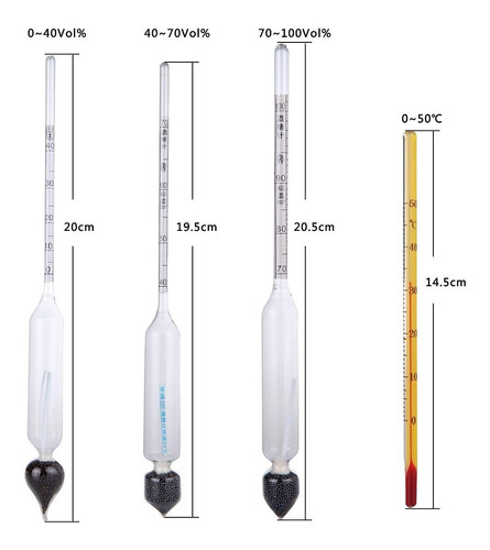 Kit 3 Densimetros + Termometro Para Medir Alcohol