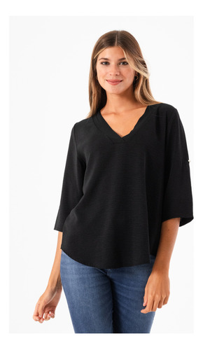 Blusa Crep Elastizado Escote V Manga 3/4 Alba