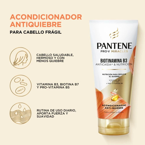 Acondicionador Antiquiebre Biotinamina B3 Cabello Saludable 250 ml Pantene
