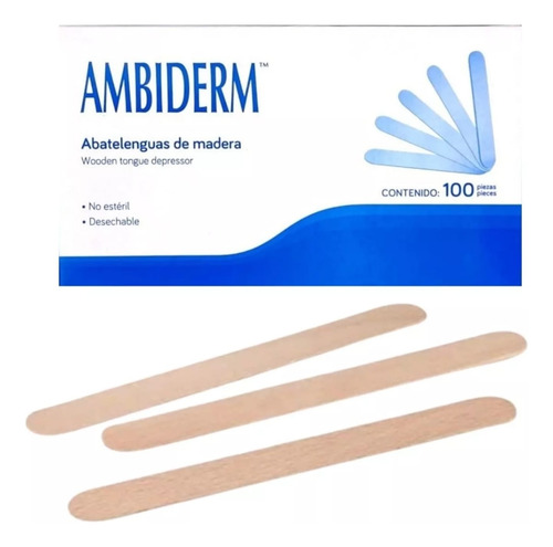 Abatelenguas De Madera Ambiderm - Caja Con 100 Pz