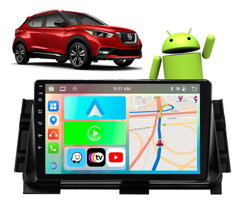 Kit Multimidia Android 9 Kicks 16/21 Carplay Android Auto Cor Black Piano
