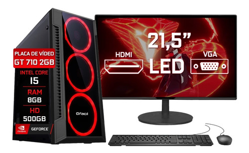 Imagem 1 de 5 de Pc Gamer Barato Completo Intel I5 8gb Hd 500gb Monitor 21