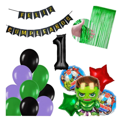 Kit Decoración  Hulk Bombas Globos 3d 65cm Feliz Cumpleaños