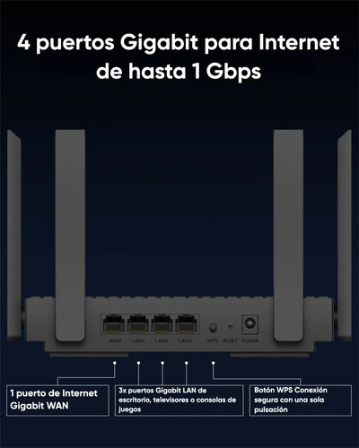 Router Wifi Mesh Malla Cudy Wr3000 Wifi 6 Ax3000, Ideal Para Gaming Y Streaming, Cpu Quad-core, Baja Latencia, 4 Puertos Gigabit, Hasta 200 Dispositivos, Vpn, App Cudy, Color Negro
