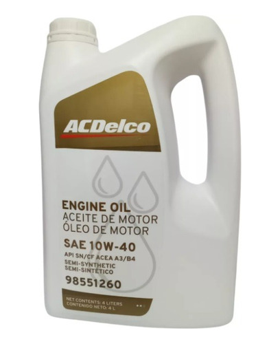 Aceite De Motor Acdelco Chevrolet Semi Sintetico 10w40- 4 L