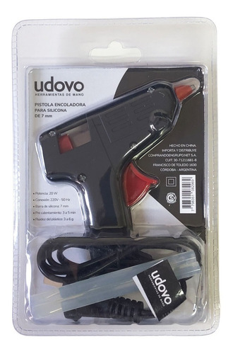 Pistola Encoladora Silicona 20w Barra Fina 7 Mm Udovo
