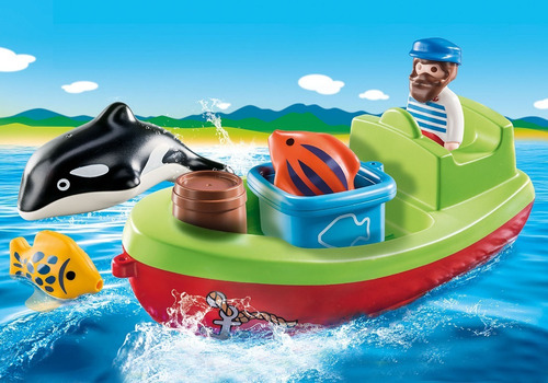 Playmobil 1.2.3 70183 Marinero Barco De Pesca Y Peces Stock