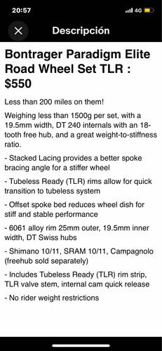 Rines De Ruta Bontrager Elite Tlr Paradigm Con Llantas (Usado)