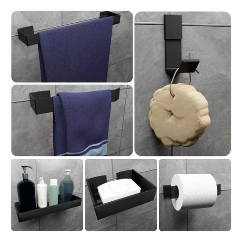 Suportes De Banheiro Porta Toalha, Sabonete, Shampoo Preto