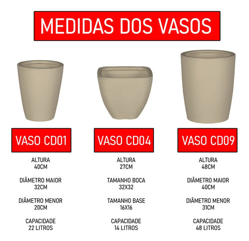 Kit 3 Vaso Polietileno Variados Planta Decoração Jardim Cd40 Cor Preto