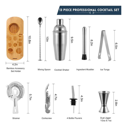 Juego De Cocteleria Amacam Am-cs12 De Acero Inoxidable
