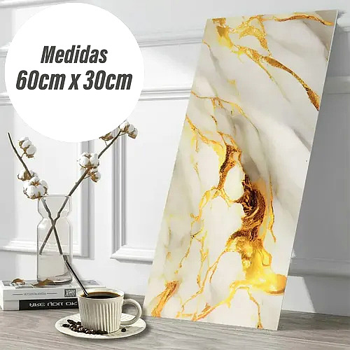 5 Placas Adesiva Parede Painel Dourado Mármore 30x60cm Top Dourado