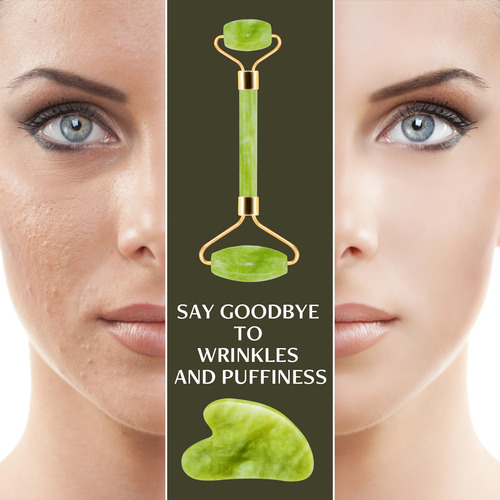 Ferramentas Faciais Jade Roller E Gua Sha Disemot Antienvelh